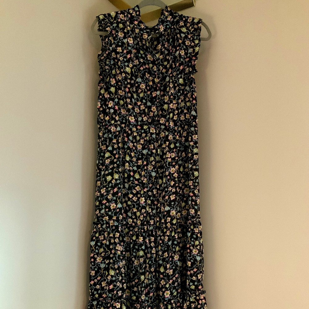 Who What Wear Black L Floral Maxi Dress Normcore Scandi Girl Classic Cottagecore